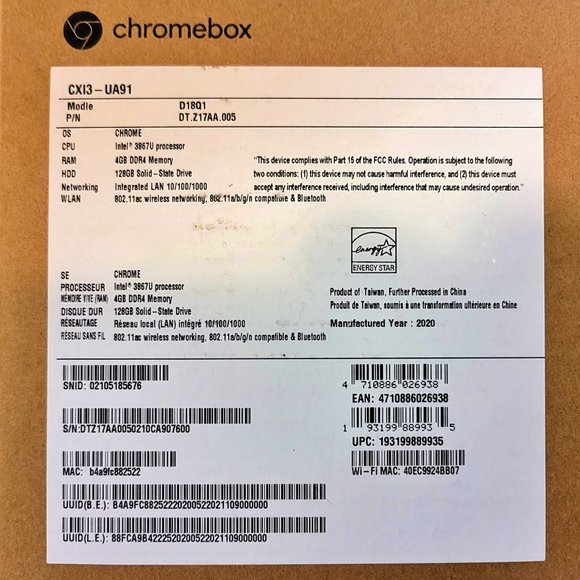 Acer Chromebox 1.8 Celeron 128GB M.2SSD/4GB DDR4/W-Fi 5, EUC (CXI3-UA91) - Picture 14 of 15